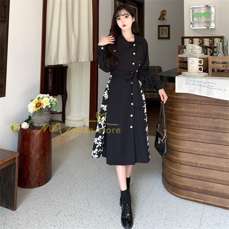 マキシ | ロングワンピース 秋物 レディース ミモレ丈 Aラインワンピース 切り替え フェイク レイヤード風 シャツワンピ お呼ばれワンピース 30代40代 着やせ 重ね着風