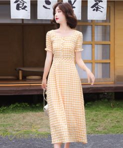 マキシ | ワンピース レディース チェック柄 きれいめ おしゃれ ゆったり ロング丈 着痩せ 春 夏 着痩せ ロングワンピース 上品 韓国風 バックファスナー エレガント