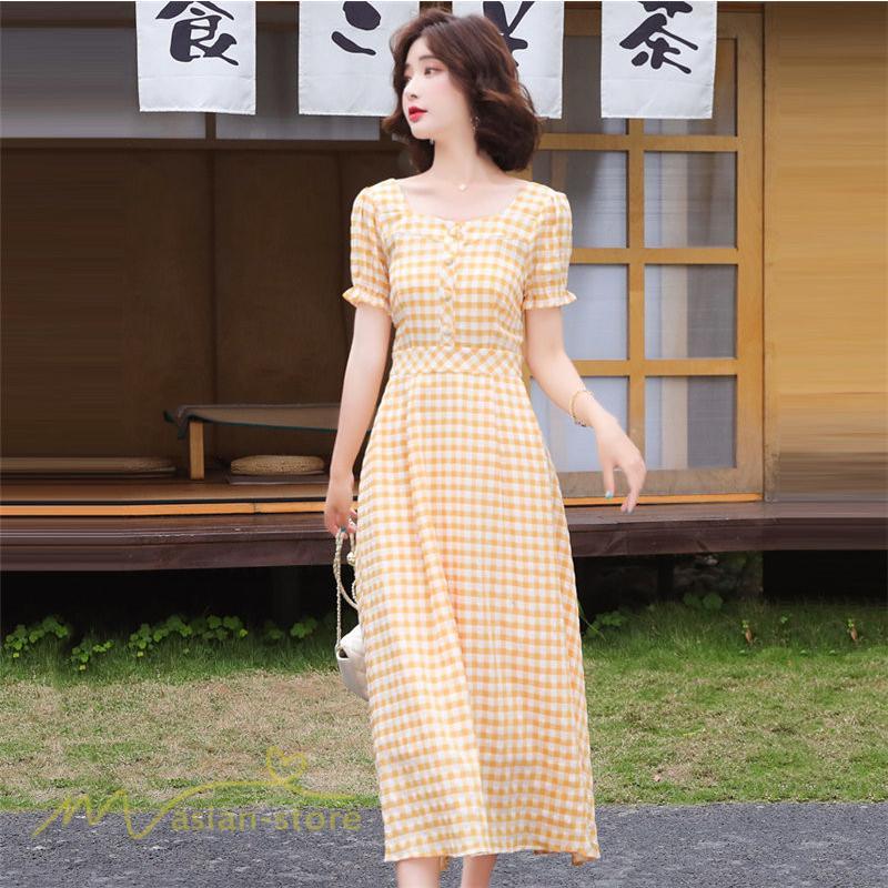 マキシ | ワンピース レディース チェック柄 きれいめ おしゃれ ゆったり ロング丈 着痩せ 春 夏 着痩せ ロングワンピース 上品 韓国風 バックファスナー エレガント