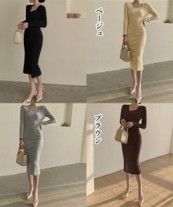 ワンピース | タイト ニットクロスネック