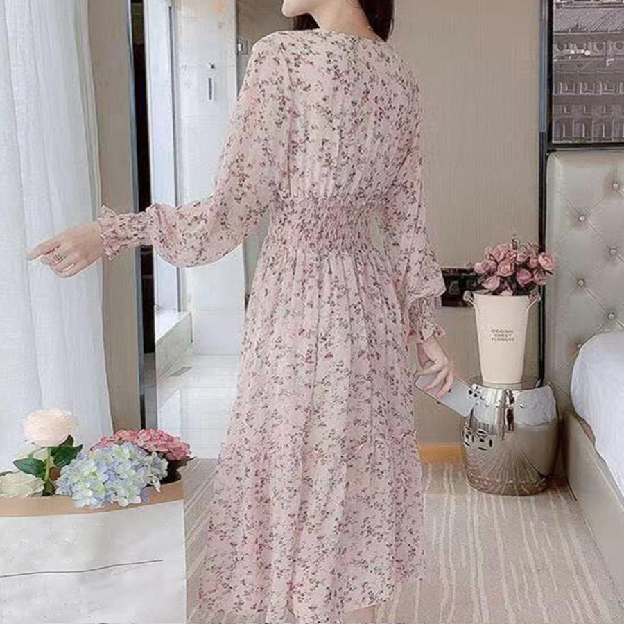 ワンピース | ウエストシャーリング花柄ロングワンピース