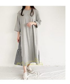 マキシ | ワンピース レディース 40代 ロングワンピース 春夏 切り替え チェック柄 お洒落 長袖 ゆったり カジュアル 通勤 30代 体型カバー 重ね着風 着痩せ 大きいサイズ