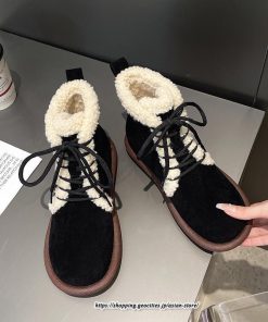 ブーツ | ムートンレディース ショート 編み上げ ボア ショート裏起毛 暖かい もこもこ 痛くない 人気 防寒 秋 歩きやすい 冬 おしゃれ 痛くない