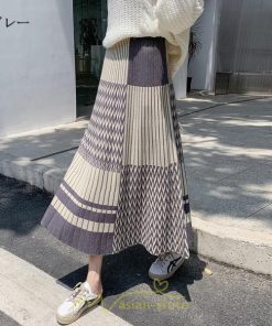 スカート | ロング 秋冬 黒 グレー カーキ プリーツレディース Aライン ニット ウエストゴム あったか おしゃれ 着痩せ 人気 小柄 新着 高見え