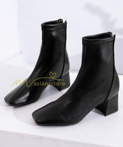 ショートブーツ | ブーティー ブーツ レディース シューズ 靴 太ヒール チャンキーヒール 合皮ブーツ PUブーツ くつ 黒靴 春秋冬 後ろファスナー 大人 美脚