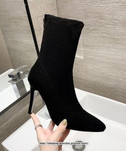 ブーツ | ハイヒール 10cmヒール 黒 レディース ポインテッドトゥ ピンヒール パンプス スエード調 可愛い おしゃれ 靴 秋 通勤 冬 美脚 高級感