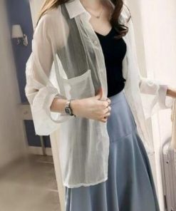 カーディガン | シフォンシャツブラウス 長袖 透け感 冷房対策 日焼け防止 無地 羽織り 体型カバー 大人 通学通勤 夏秋 トレンド フェミニン
