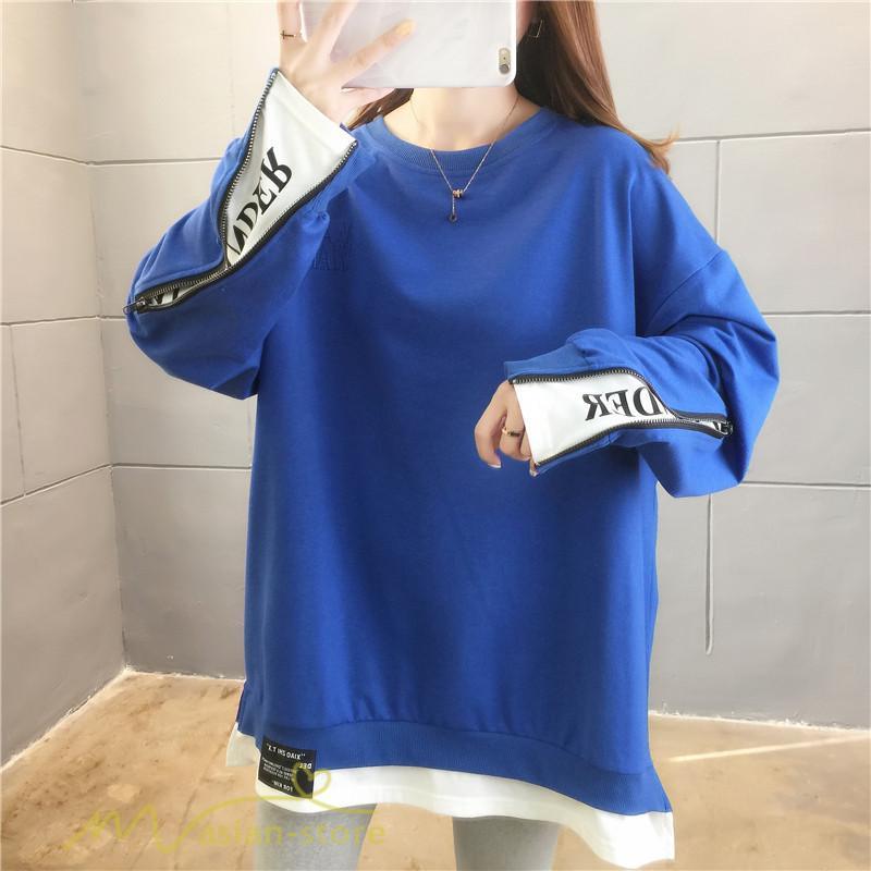 パーカー | トレーナー レディース 秋物 長袖フェイク ロングT 重ね着風 スウェット トップス 秋服 ゆったり 秋冬 大人 プルオーバー 20代30代40代50代60代