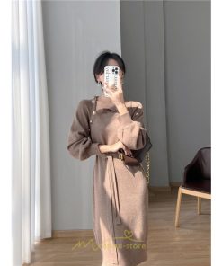 ニットワンピース | シンプル 秋冬 ベーシック 無地 膝丈 ミディアム丈 着痩せ スリット お出かけ 旅行 デート 送料無料 20代30代40代50代 女子会