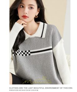 ニット・セーター | ニット レディース トップス 秋冬 セーター 長袖 秋服コーデ 切り替え ボーダー柄 ストライプ あったか 暖か 2022新作 通学 定番 かわいい 通勤 オシャレ