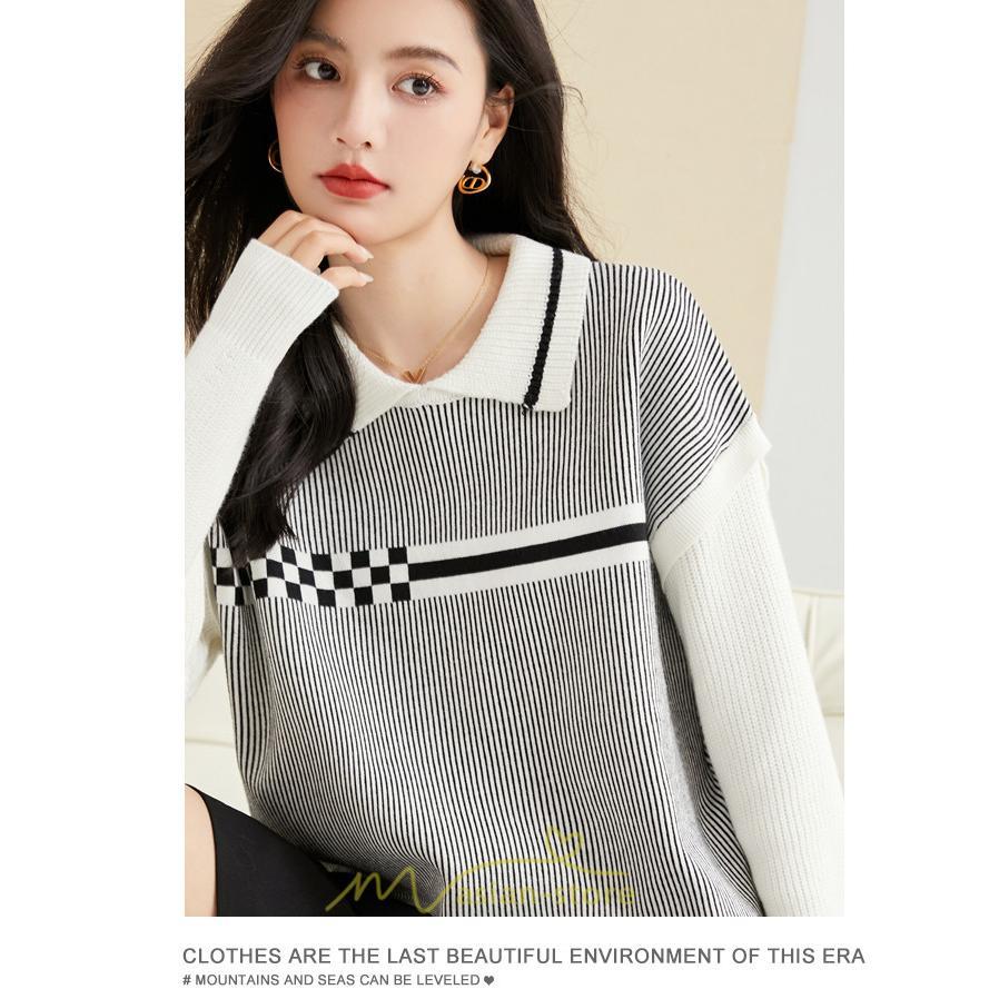 ニット・セーター | ニット レディース トップス 秋冬 セーター 長袖 秋服コーデ 切り替え ボーダー柄 ストライプ あったか 暖か 2022新作 通学 定番 かわいい 通勤 オシャレ