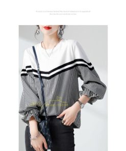 シャツ・ブラウス | ドッキングブラウス レディース シャツ 長袖 秋物 トップス 切り替え ブラウスシャツ 異素材 秋コーデ ロングスリーブ スリム 長袖Tシャツ チェック柄 無地