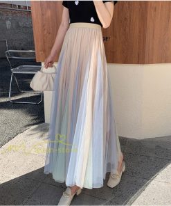 スカート | レディース チュール春夏 コーデ ウエストゴム ロングフレア着痩せ 通勤 配色 マキシ カジュアル 上品 20代30代40代50代