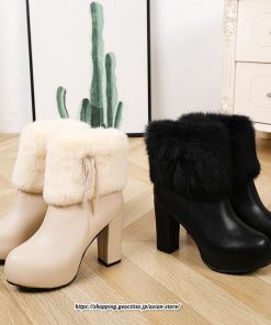 ブーツ | ショートレディース 10.5cmヒール ファー サイドジッパー 太めヒール 冬用 保温 防寒 あったか 疲れない オシャレ 歩きやすい 冬靴 痛くない
