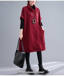 マキシ | ニットワンピース レディース チュニック デザイン タートルハイネック ニット 暖か 斜めスリット 着痩せ キレイめ 上品 おしゃれ フェミニン 通勤