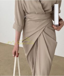 マキシ | ロングワンピース 夏ワンピース 薄手 黒ワンピース スリム 30代40代 大人 無地 シャツワンピース 七分袖 オフィス 涼感 セクシー Vネック フェミニン