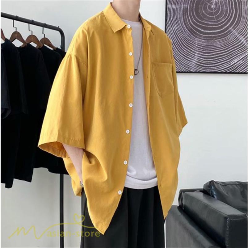 シャツ | 半袖 着痩せ 日常 おしゃれ カジュアル 韓国風 無地 新作 2021 夏コーデ ライトアウター ポケット 通勤通学 トップス ワイドゆったり 人気 上品