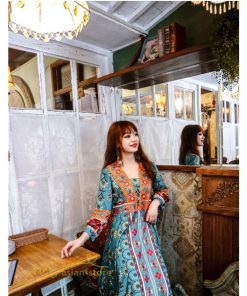 マキシ | ロングワンピース 九分袖 夏ワンピース 秋新作 Aラインワンピース マキシワンピース 刺繍 花柄 プリント 切り替え 旅行 舞台 ダンス 30代40代 可愛い ワンピース