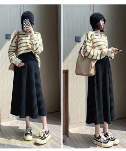 スカート | マタニティ秋 冬 コーデ マタニティウェア レディース Aライン ニット 2022新作 ゆったり カジュアル 大きいサイズ チェック ウエスト調整