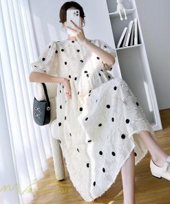 ワンピース | マタニティウェア レディース 半袖 ドット柄 着痩せ マタニティクルーネック 大きいサイズ 産前 マタニティ お出かけ 妊婦着 ゆったり