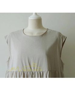 マキシ | ワンピース Aラインノースリーブマキシ丈ワンピース ビッグシルエット 無地 レディース ロング丈 体型カバー カジュアル 麻 綿 ゆったり 20代30代40代