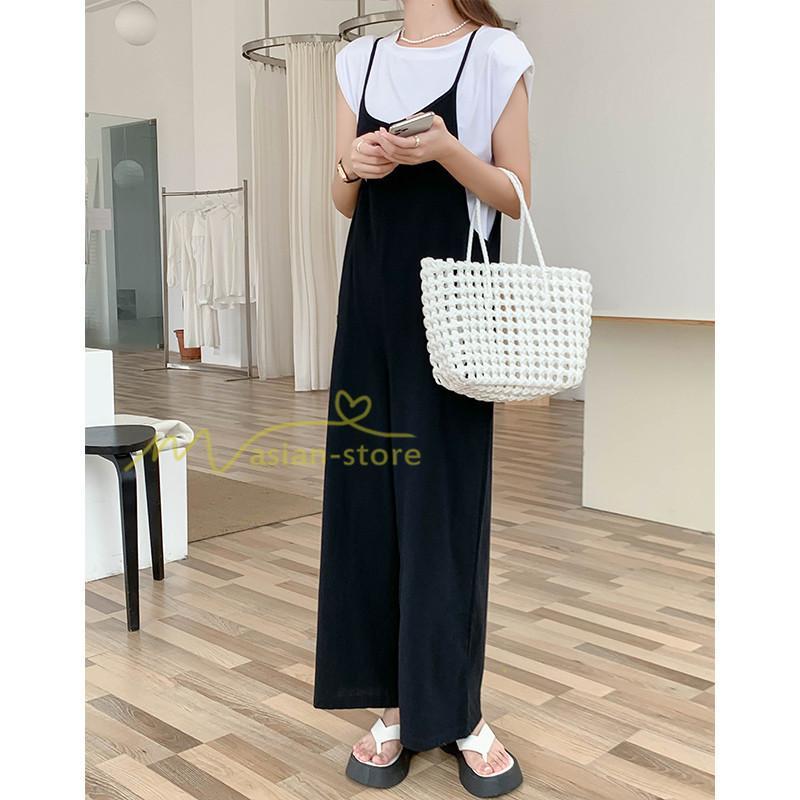 オーバーオール サロペット | サロペット オーバーオール オールインワン ワイドパンツ レディース 無地 キャミ ガウチョ 20代30代40代 着痩せ 可愛い 送料無料 ワイドサロペット