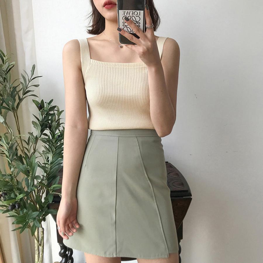 Tシャツ・カットソー | リブニット タンクトップ スクエアネック