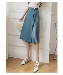 スカート | プリーツひざ下 きれいめ 上品 ハイウェスト スリット Aライン デート 黒 きれい 着痩せ 通勤 OL オシャレ ビジネス 春夏秋冬 脚長効果 オフィス