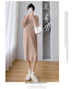 マキシ | ワンピース レディース 秋 ニットワンピース ロングワンピース 2TYPE マタニティ 授乳服 マタニティウェア 授乳 妊娠 シンプル おでかけ おしゃれ 無地