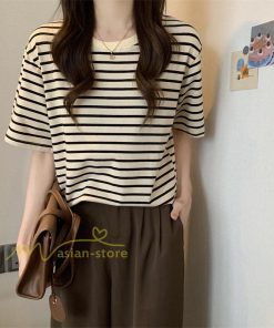 tシャツ・カットソー | Tシャツ レディース 春夏 トップス カットソー 半袖 シャツ ストライプ柄 20代30代40代50代 カジュアル お出かけ 上品 韓国ファッション 着回し 着痩せ 快適