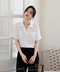 シャツ・ブラウス | シャツ ブラウス レディース 半袖 白 オフィス ビジネス 事務服 制服 リクルート おしゃれ 無地 開襟 日常 柔らかい 胸ポケット フランス風 夏コーデ お出かけ