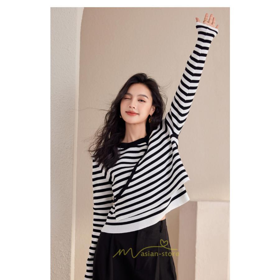 ニット・セーター | ニット トップス レディース セーター 長袖 体型カバー 30代 40代 50代 ボーダー柄 着痩せ お出かけ 送料無料 オシャレ 可愛い 着回し 部屋着 秋冬コーデ