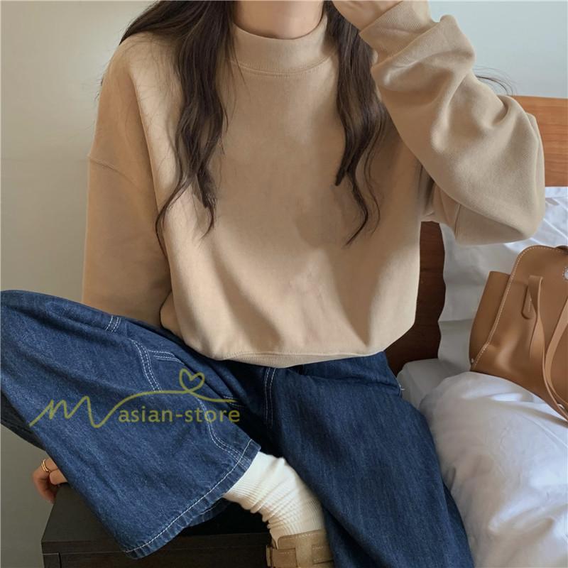 パーカー | 長袖トレーナー レディース トップス 無地 可愛い トレーナー 新作 長袖 スウェット モックネック ハイネック 秋冬 お出かけ コーデ カジュアル ゆったり