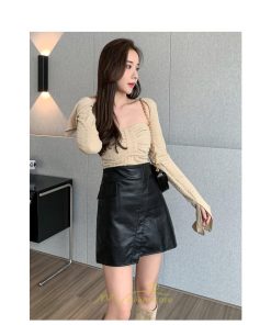 スカート | レディース PUレザー ハイウエスト ミニ丈 スリム タイト 秋 冬 ボトムス カジュアル 大人 可愛い おしゃれ お出かけ フェミニン きれいめ デイリー