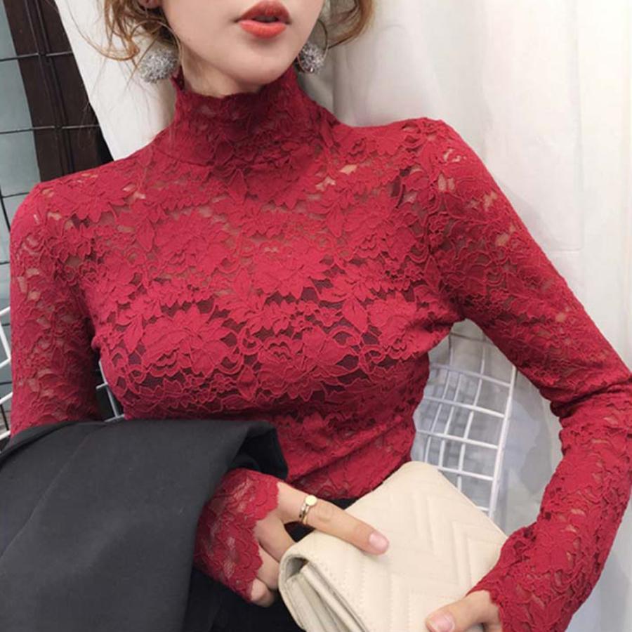 Tシャツ・カットソー | インナー 総レース シースルー 花柄 ハイネック カットソー 重ね着 レディース セクシー トップス エレガント