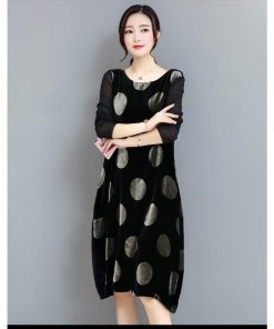 ミディアム | ワンピース 膝丈ワンピース 体型カバーワンピ 長袖 Aラインワンピース ゆったり カジュアル ドッド柄 通学通勤 オフィス M〜XXXL おしゃれ 2020春