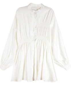 シャツ・ブラウス | レディース 春夏長袖 チュニックワンピ シャツブラウス 白 シャツワンピース ウエストマーク ミニワンピース
