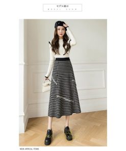 スカート | ロングチェック柄 ニット きれいめ レディース ロング丈 女子会 デート 20代 30代 40代 50代 秋 あったか お出かけ 冬 フレア 高見え 細見え