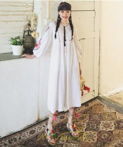 マキシ | ワンピース 夏秋 長袖 レディース ワンピ ロング 美シルエット ロングワンピ―ス 大人 花柄 刺繍 エスニック風 リゾート 綿麻 お出かけ リネン コットン 旅行