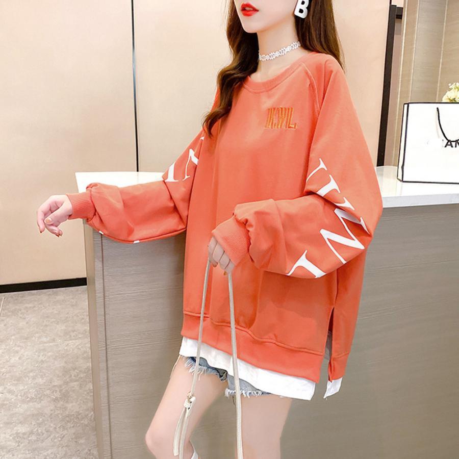 パーカ | カジュアル体型カバー レディース 韓国風 トップス ゆったり パーカートレーナー 長袖 スウェット チュニックロンT レイヤード風