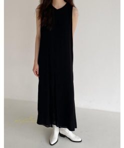 ノースリーブ | ワンピース マキシワンピース マキシワンピ マキシ ロングワンピース ワンピ スリット シンプル 無地 春夏 フレアワンピース ゆったり