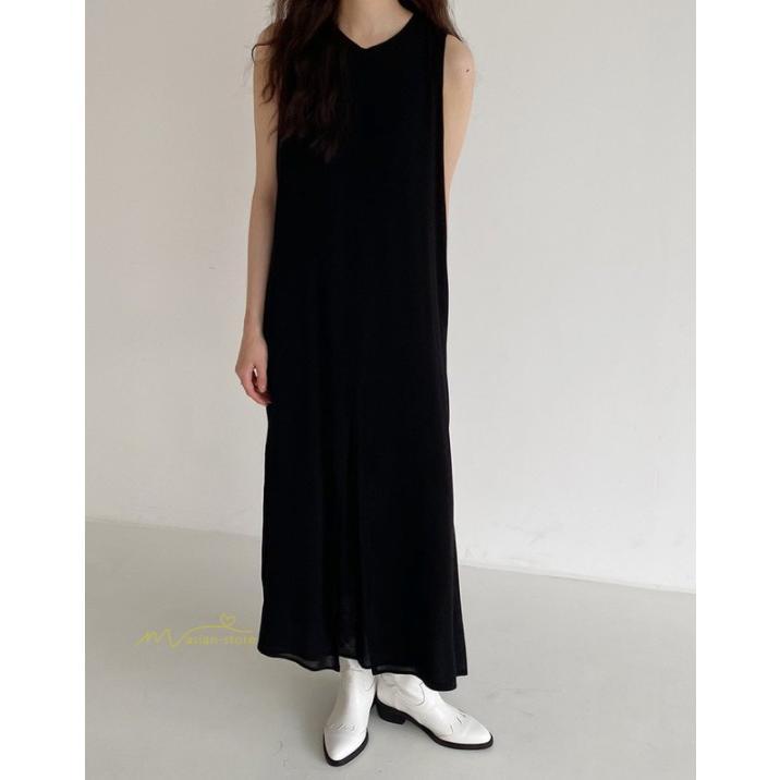 ノースリーブ | ワンピース マキシワンピース マキシワンピ マキシ ロングワンピース ワンピ スリット シンプル 無地 春夏 フレアワンピース ゆったり