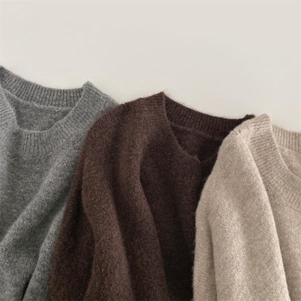 ニット・セーター | ニット レディース 秋冬 厚手 トップス セーター 秋服コーデ 長袖 パフスリーブ ボリューム感 スリット ゆったり 30代 上品 無地 大人 ニットセーター 大きめ