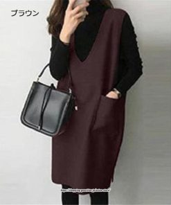 マキシ | ワンピース ジャンパースカート Vネックジャンパースカート ラシャ 着痩せ 上品 フェミニン キレイめ 通勤 おしゃれ オシャレ 40代 30代 20代 通勤 50代　