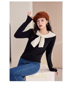 ニット・セーター | 長袖 ニット セーター Tシャツ レディース トップス 秋新作 ママ 人気 秋コーデ 激安 蝶結び 切り替え 2022新作 上品 可愛い オシャレ キレイめ 韓国風