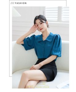 シャツ・ブラウス | ブラウス レディース オフィス シャツ 青 フォーマル 半袖 おしゃれ カジュアル フェミニン 開襟 着痩せ フランス風 お仕事 クラシック ビジネス 通勤 OL