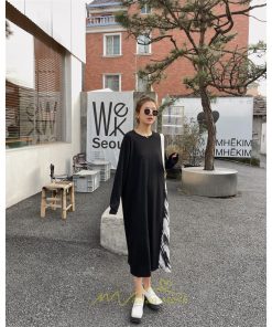 マキシ | ドッキングワンピース 秋 レディース 長袖ワンピース ロングワンピース 切り替えワンピース フェイク レイヤード風 お呼ばれワンピース ゆったり 大きいサイズ