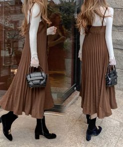 ロングスカート | ロングワンピース シンプル 無地 重ね着 フェミニン フレアキャミワンピ 着やせ レディース キャミソールワンピース プリーツ