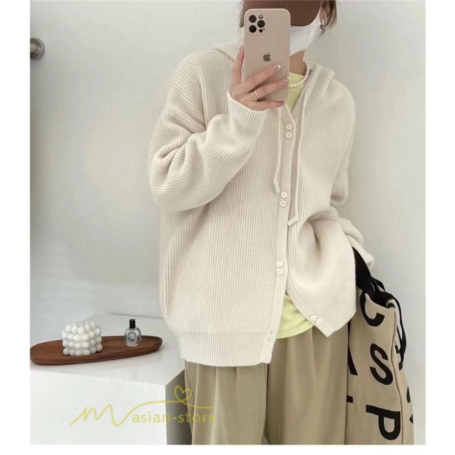 カーディガン | ニットニットパーカー セーター フード付き アウター 羽織り 秋冬 レディース トップス 通学通勤 ゆったり 7色 厚手 ニットアウター 20代40代