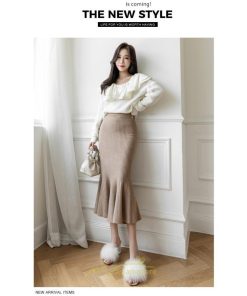 スカート | ニットレディース ボトムス ロング丈 ミモレ丈 ウエストゴム Aライン タイト マーメイド 楽チン 秋冬 韓国風 かわいい 着痩せ お出かけ デート